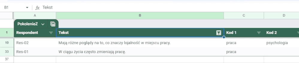 004 wynik filtracji po słowie ‘prac’ w kolumnie teksty