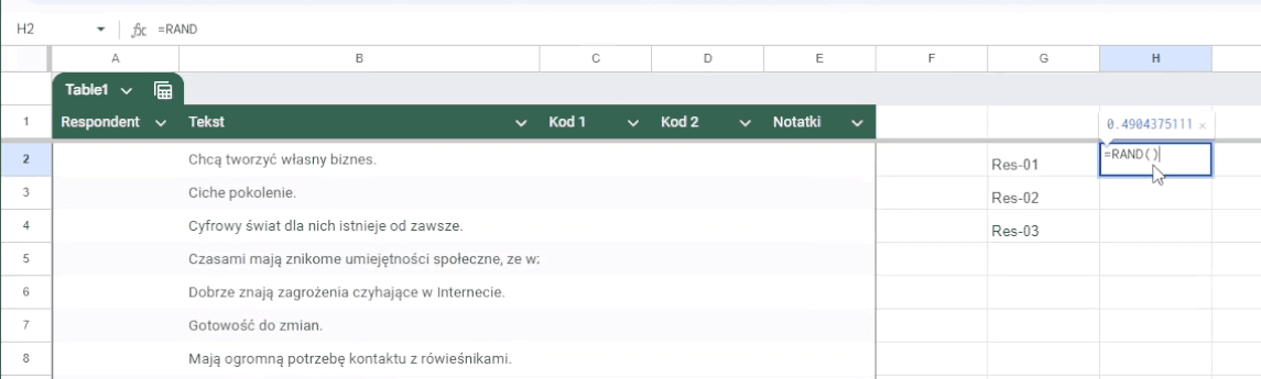 011 analiza idi arkusz Dane respondenci i liczby losowe