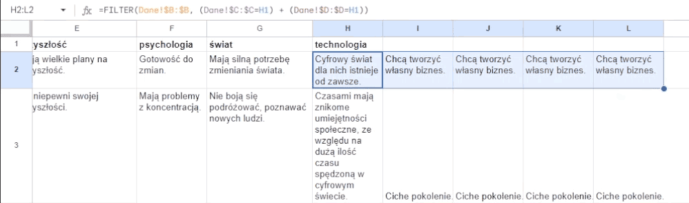 018 analiza idi arkusz KodyTeksty lista tekstów pasujących z obu kolumn