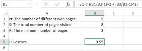 Lostness formuła w Excelu